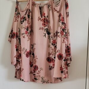 torrid Blush Pink Floral Cold-Shoulder Blouse with Gold Stripe